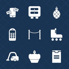 Premium set with fill icons. Such as diet, telephone, vacuum, communication, box, housework, office, tropical, domestic, fruit, delivery, pineapple, shipping, organic, skating, doughnut, healthy, home