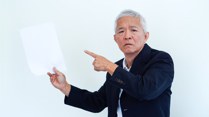 Asian senior businessman unhappy angry expression for report result
