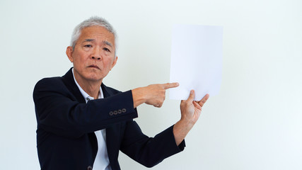 Asian senior businessman unhappy angry expression for report result