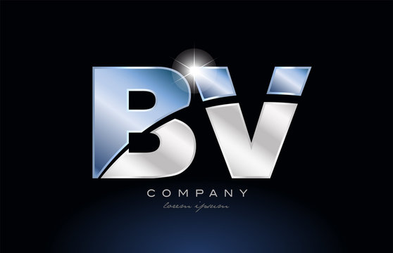 metal blue alphabet letter bv b v logo company icon design