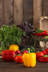Fototapeta na wymiar Organic vegetables - healthy food (fresh vegetable set). Food background