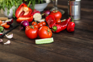 Organic vegetables - healthy food (fresh vegetable set).  Food background