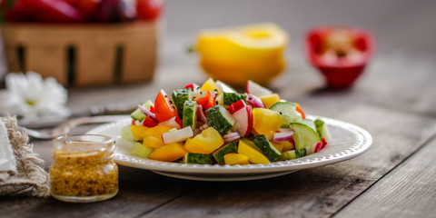 Organic vegetables - healthy food (fresh vegetable set).  Food background