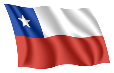 Chile flag. Isolated national flag of Chile. Waving flag of the Republic of Chile. Fluttering textile chilean flag.