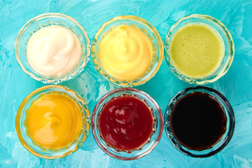 Set of different sauces.