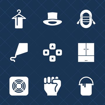 Premium set with fill icons. Such as finger, hat, video, people, game, painter, kite, yacht, boat, kid, happy, hanger, fashion, fan, wardrobe, paint, sign, summer, house, travel, computer, gaming, sky