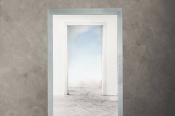 conceptual image of a door that opens towards freedom and dreams