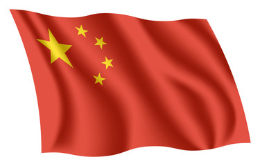 China flag. Isolated national flag of China. Waving flag of the People's Republic of China (PRC). Fluttering textile chinese ensign. Five-star Red Flag.