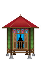 A beautiful traditional wooden Malay style village house.