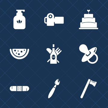 Premium set with fill icons. Such as drink, tool, pie, sweet, paint, infant, bottle, brush, technology, cake, care, child, digital, soap, wash, sugar, clean, pastry, equipment, bath, alcohol, bakery