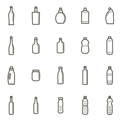 Bottles for Liquid Signs Black Thin Line Icon Set. Vector
