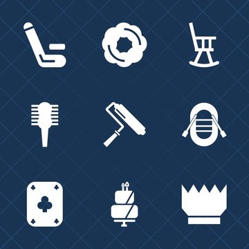 Premium set with fill icons. Such as tool, roll, travel, paint, championship, interior, match, cricket, comb, bakery, chair, sailboat, beauty, dessert, competition, muffin, cookie, cupcake, poker, pie