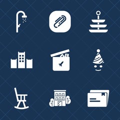 Premium set with fill icons. Such as bed, paperclip, fun, business, building, party, wet, plate, clean, real, office, kitchen, restaurant, dinner, paper, bath, sign, bathroom, white, vacation, ball