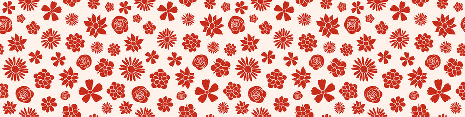 Panoramic banner with beautiful flowers - seamless texture. Vector.