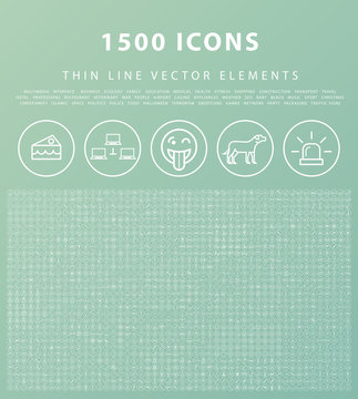 Set of 1500 Universal and Standard High Quality White Icons on Circular Buttons on Color Background ( Isolated Elements )