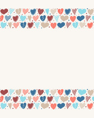 Cute background with hand drawn hearts. Vector.