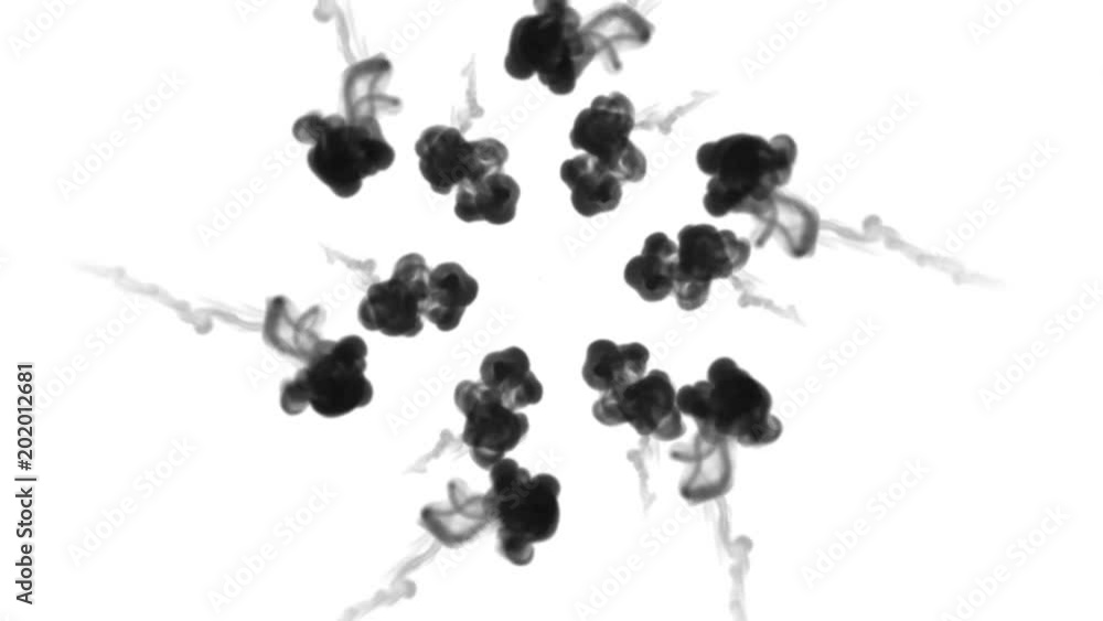 Poster black ink dissolves in water on white background with luma matte. 3d render of computer simulation. 
