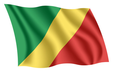 Congo flag. Isolated national flag of the Congo-Brazzaville. Waving flag of the Congo Republic. Fluttering textile congolese flag.