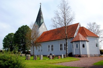 Fototapeta na wymiar Wooden church in Landeryd, a village in Halland county in the province Småland, Sweden 