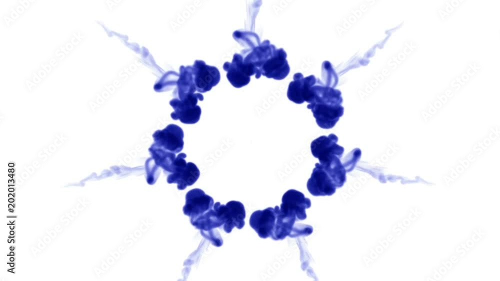Aufkleber blue ink dissolves in water on white background with luma matte. 3d render of computer simulation. v