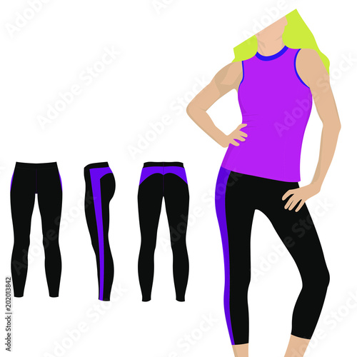 Legging Technical Sketch Front Backside And Perspective