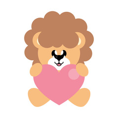 cartoon cute lion sittiing with heart