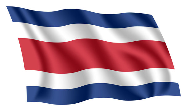 Costa Rica flag. Isolated national flag of Costa Rica. Waving flag of the Republic of Costa Rica. Fluttering textile costa rican flag.