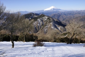 Fototapeta na wymiar 雪の鍋割山より富士山