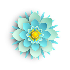 Blue 3d flower isolated on white.