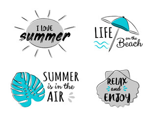 Summertime - hand drawn icons with funny text. Vector.