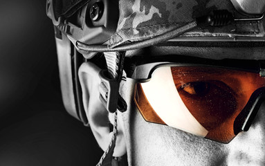 Macro portrait of handsome military man