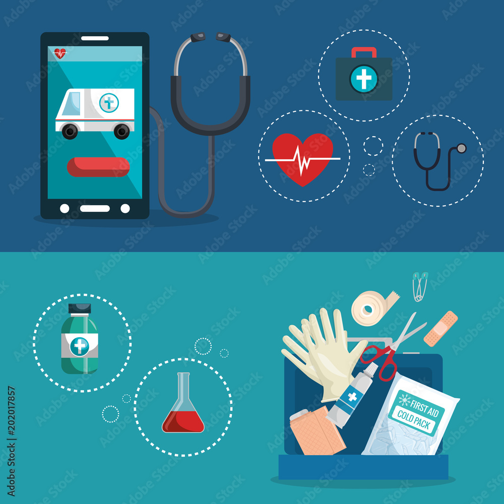 Wall mural medical service set icons vector illustration design