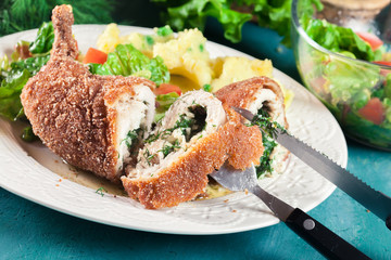 Chicken Kiev, breaded chicken breast