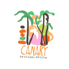 Canary island logo template original design, exotic summer holiday badge, label for a travel agency, element for design element for banner, poster, flyer, advertising hand drawn vector Illustration