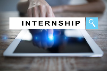 Internship text on virtual screen. Business, education and internet concept.