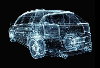 Fototapeta premium Abstract car consisting of luminous lines and dots