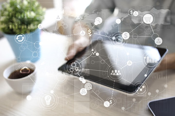 Template for text, Virtual screen Background with icons. Business, internet technology and networking concept.