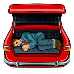 Kidnapped man in the car trunk pop art vector © Oleksandr Pokusai