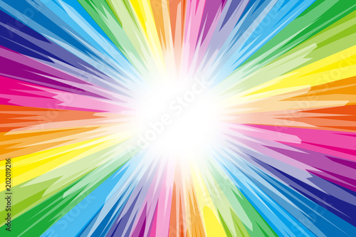 Background Wallpaper Vector Illustration Design Free Free Size Charge Free Colorful Color Rainbow Show Business Entertainment Party Image 背景素材 虹色 レインボー スペクトル 日光 お日様 光 光線 放射光 輝き 放射線 集中線 ビーム Wall Mural Tomo00