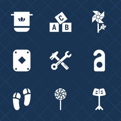 Premium set with fill icons. Such as school, lollipop, game, tool, orchestra, music, soft, slipper, bathroom, candy, reading, equipment, label, hotel, flower, hammer, cotton, abc, footwear, summer