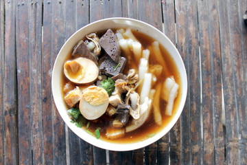 Vietnamese Traditional Food Style: Pork Spare Ribs Rice Noodles Soup in cup.paste of rice flour or...
