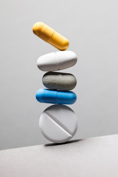 Stack of various prescription pills