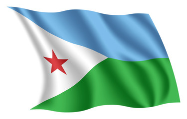 Djibouti flag. Isolated national flag of Djibouti. Waving flag of the Republic of Djibouti. Fluttering textile djiboutian flag.