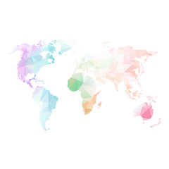 Global world map. Rainbow pastel color. Low poly vector objects isolated on white background. Objects isolated on white background.