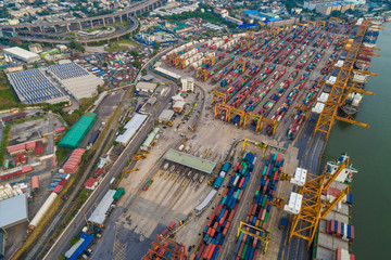 Logistic container shipping import and export pier with crane