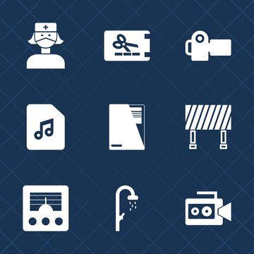 Premium set with fill icons. Such as background, street, paper, medicine, doctor, video, coupon, technology, handle, music, hygiene, antenna, label, shower, photo, bath, gift, photographer, nurse