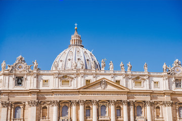 beautiful St. Peter's Basilica under blue sky, Vatican, Italy