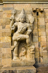 Carved idol in Gangaikondacholapuram Temple. Thanjavur, Tamil Nadu, India.