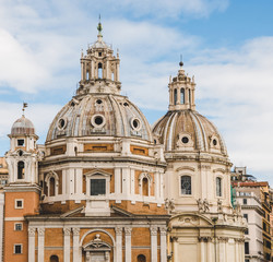 Fototapeta na wymiar domes of Santa Maria di Loreto church at Rome, Italy