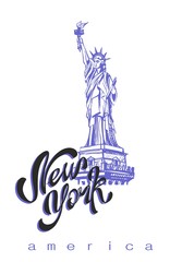 Travel. a trip to the United States. The city of new York. Sketch. Statue of Liberty. The design concept for the tourism industry. Vector illustration.